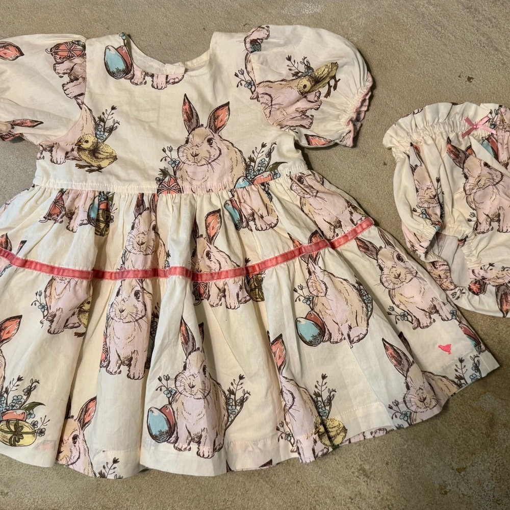 Baby Girls Maribelle Dress Set - Bunny Friends 6-12 Month, runs generous in size